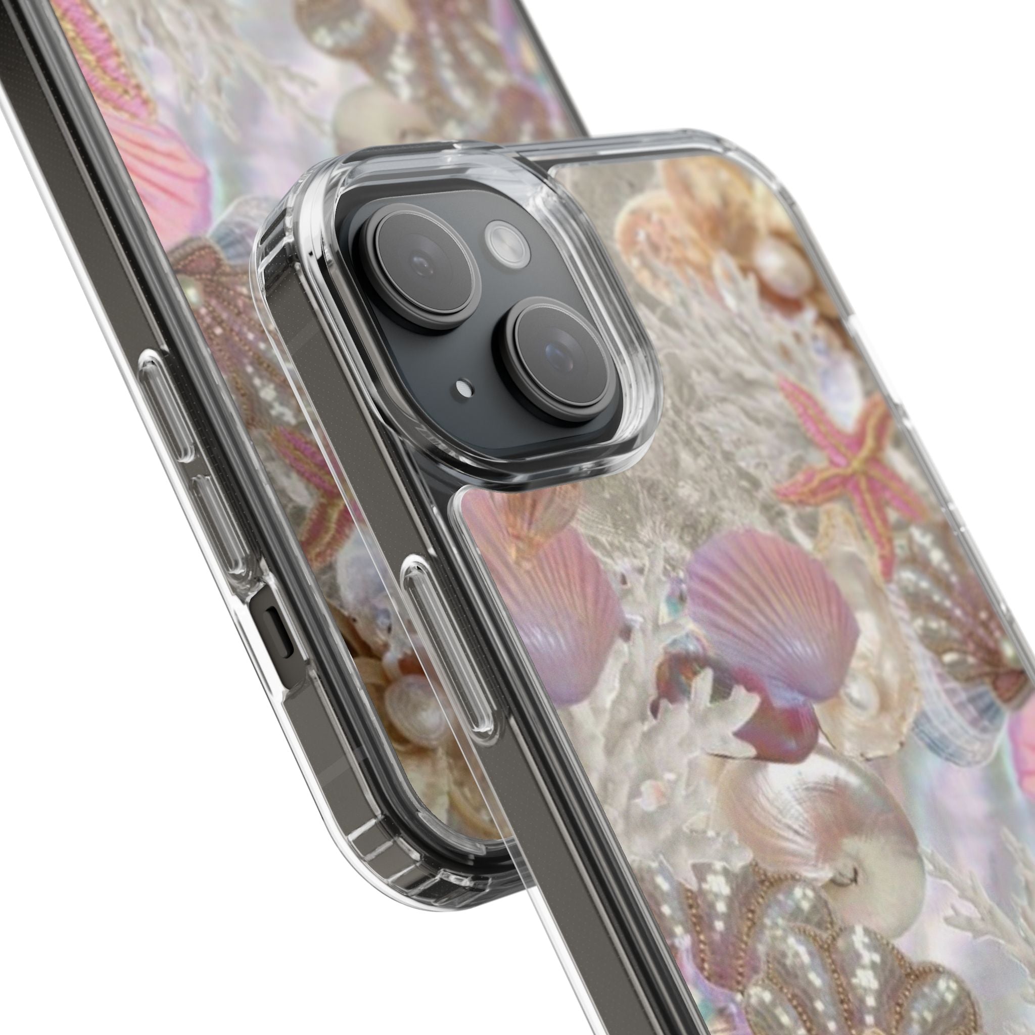Seashell Gem Clear Phone Case — Iridescent Mermaid Beach Design