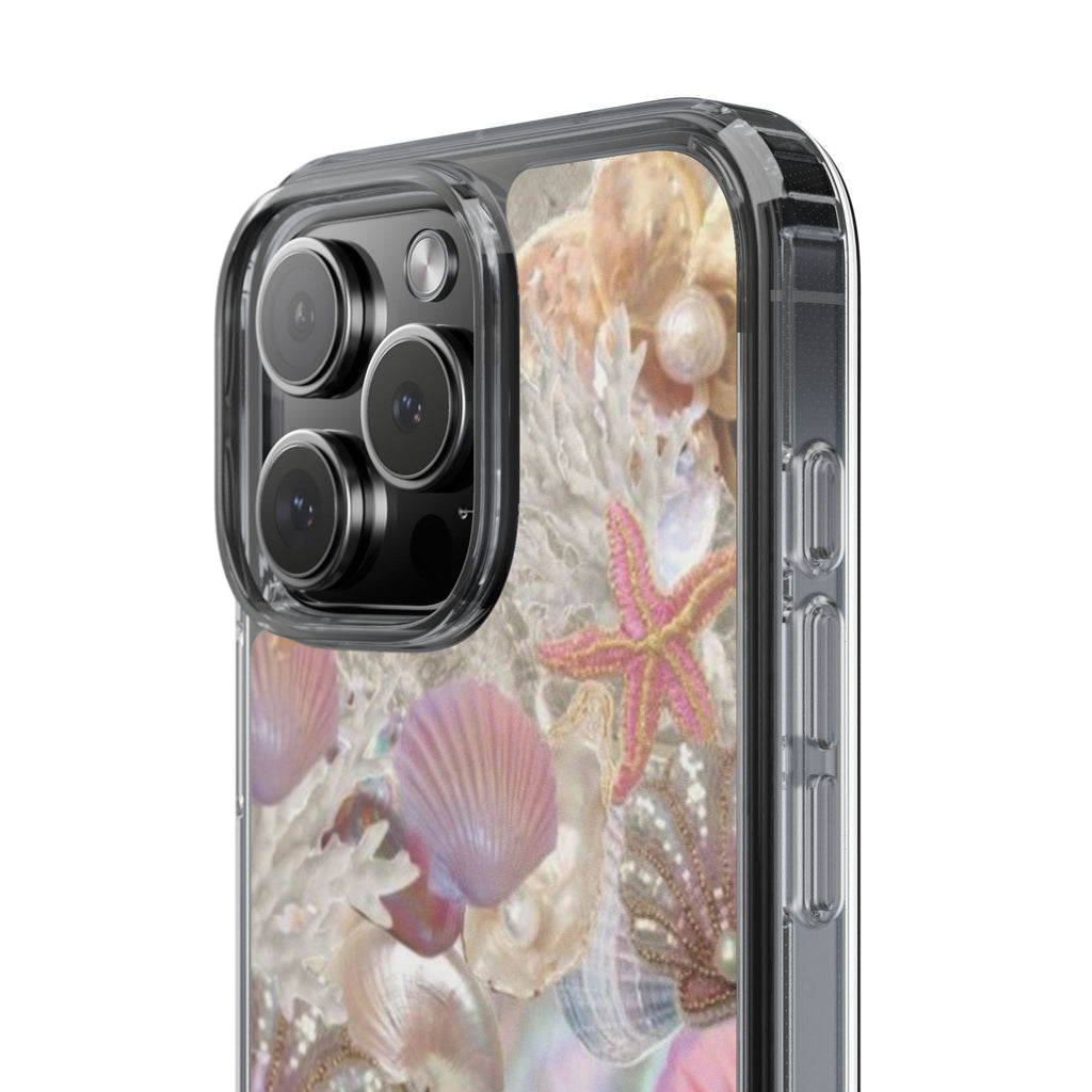 Seashell Gem Clear Phone Case — Iridescent Mermaid Beach Design