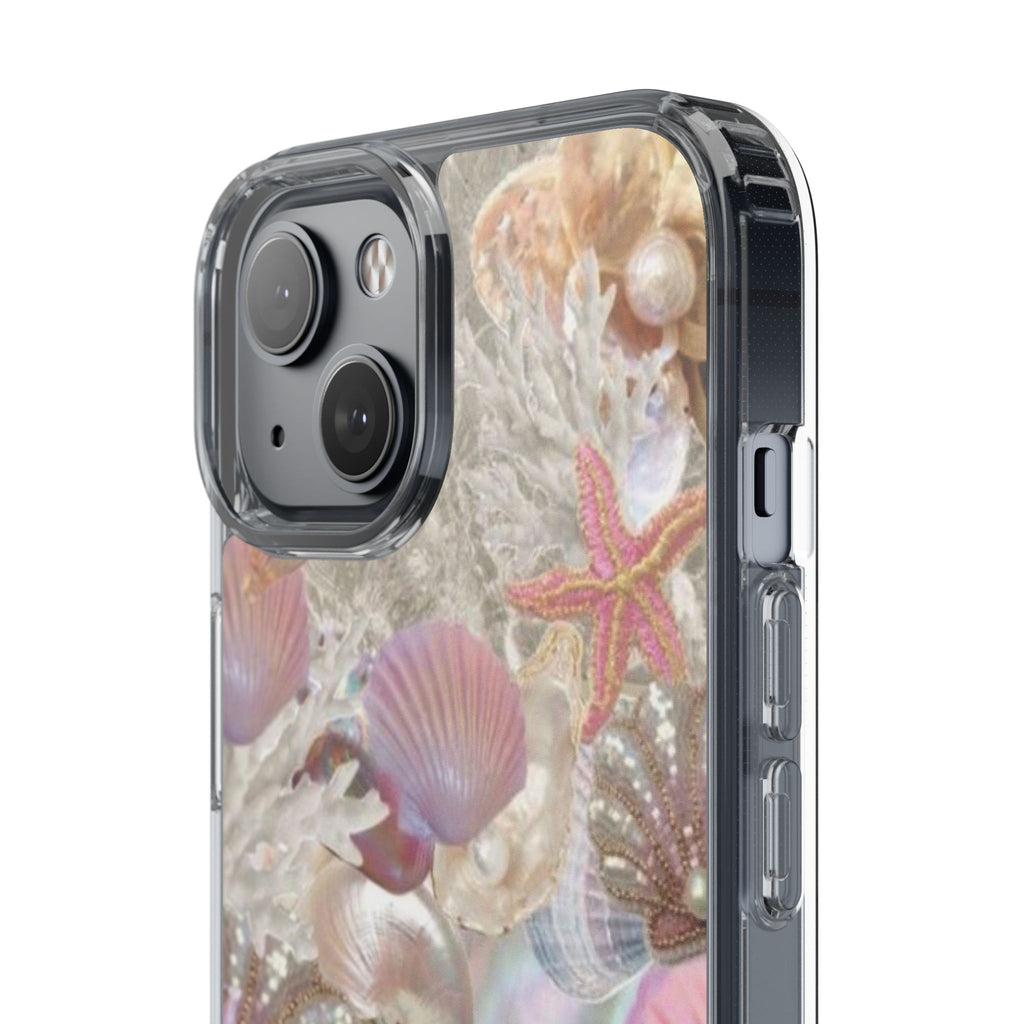Seashell Gem Clear Phone Case — Iridescent Mermaid Beach Design