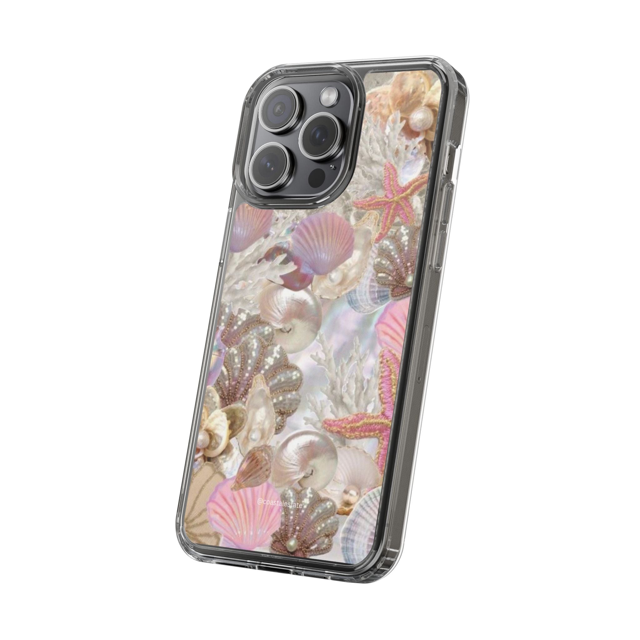 Seashell Gem Clear Phone Case — Iridescent Mermaid Beach Design