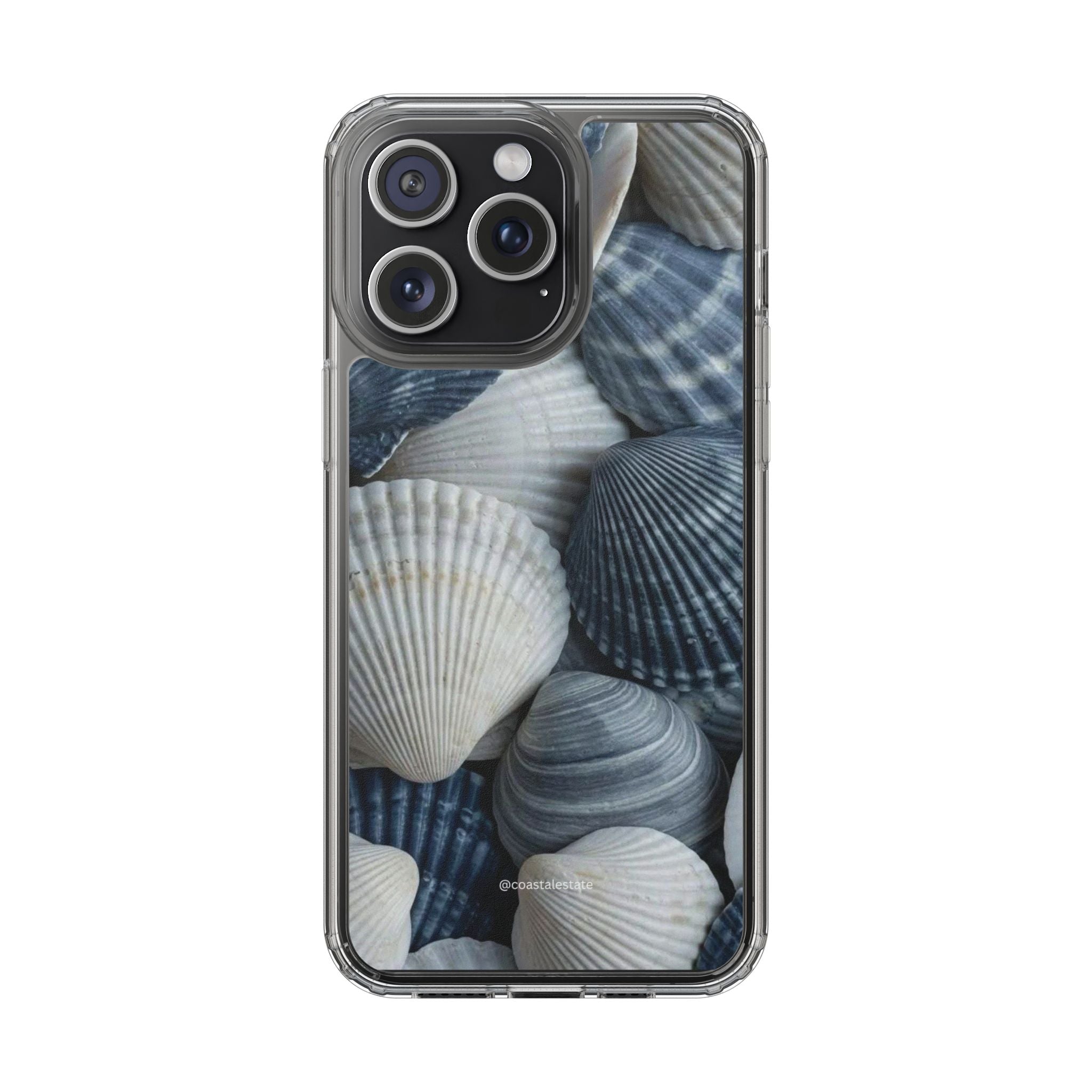 Seashell Pattern Clear Phone Case — Coastal Blue Shells iPhone Case
