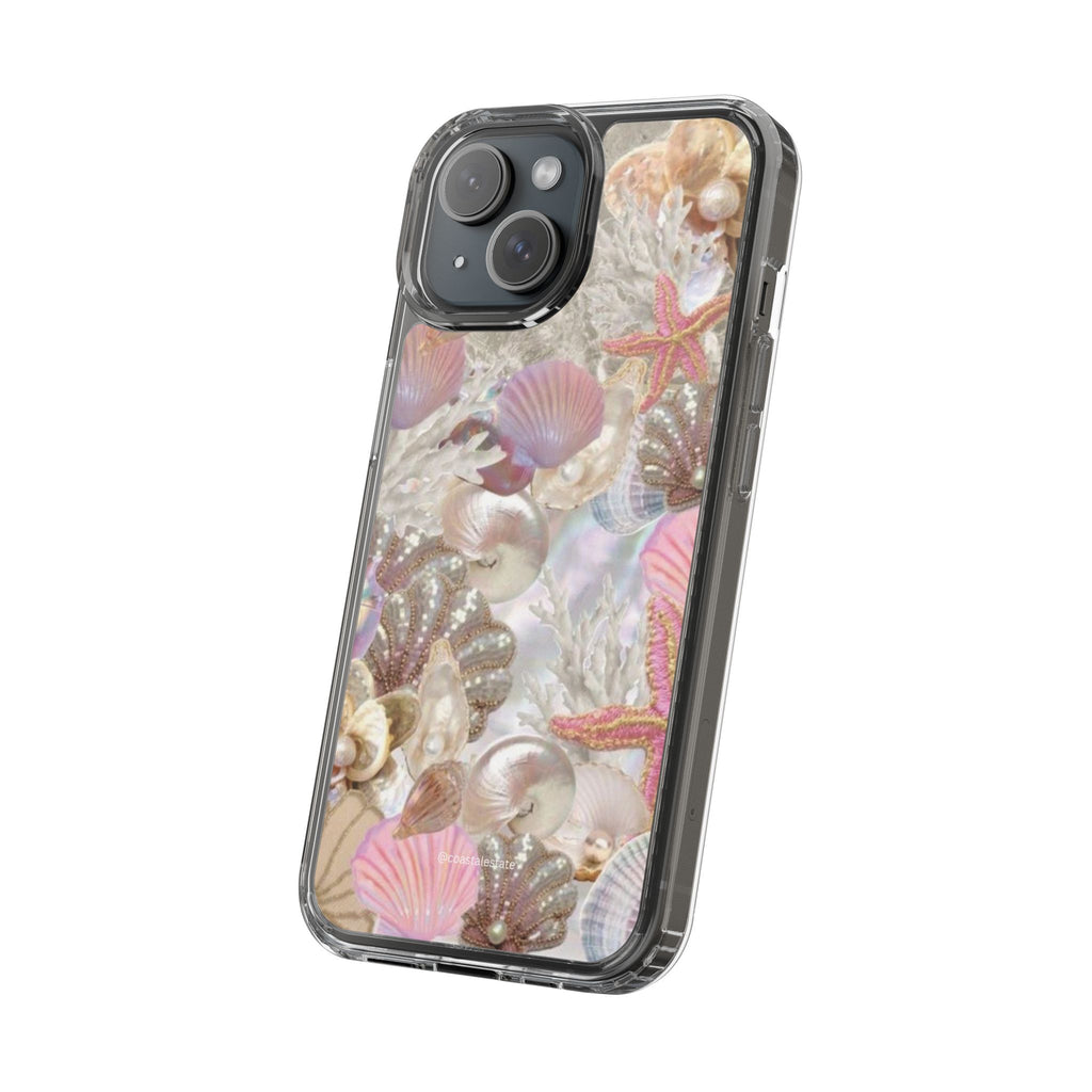 Seashell Gem Clear Phone Case — Iridescent Mermaid Beach Design