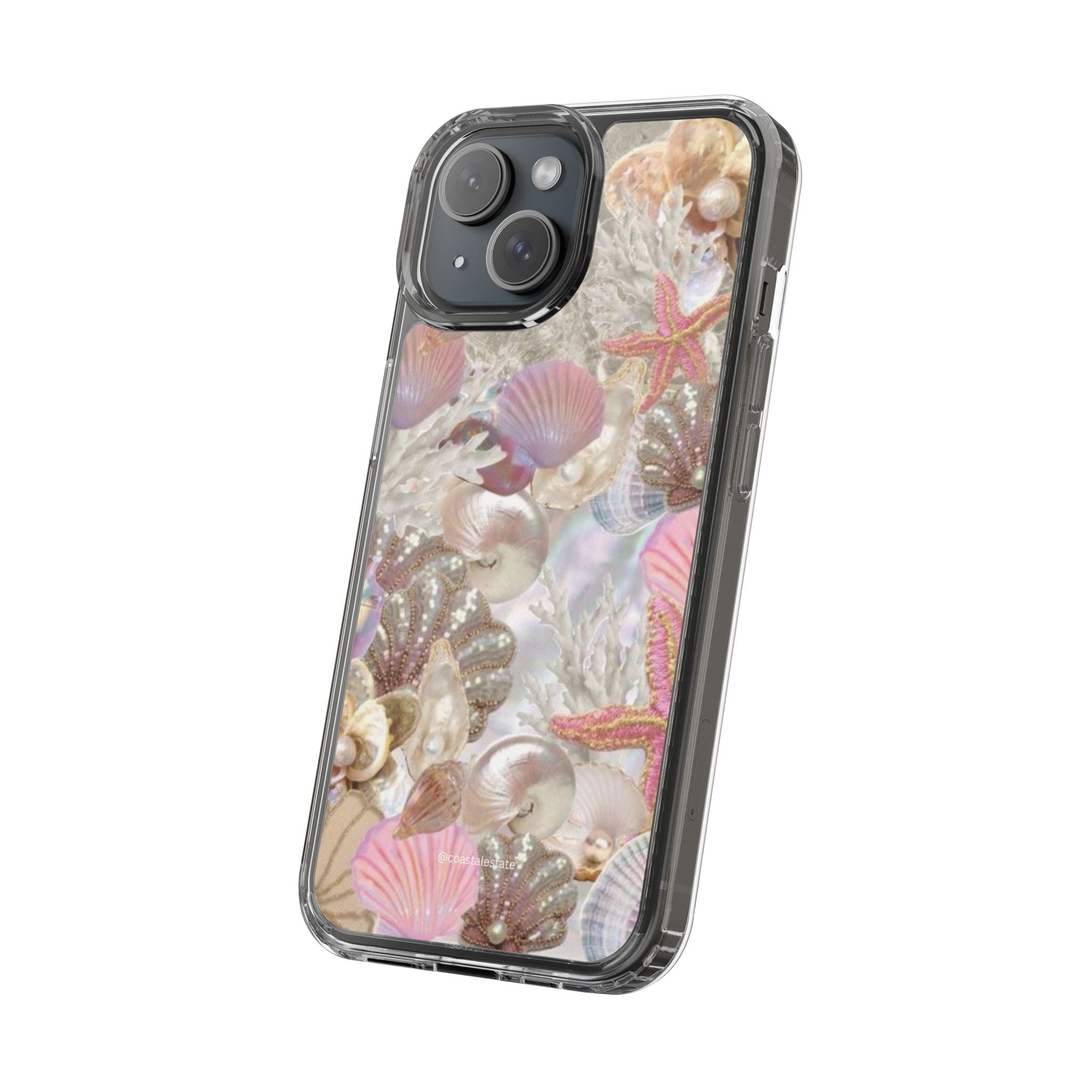 Seashell Gem Clear Phone Case — Iridescent Mermaid Beach Design