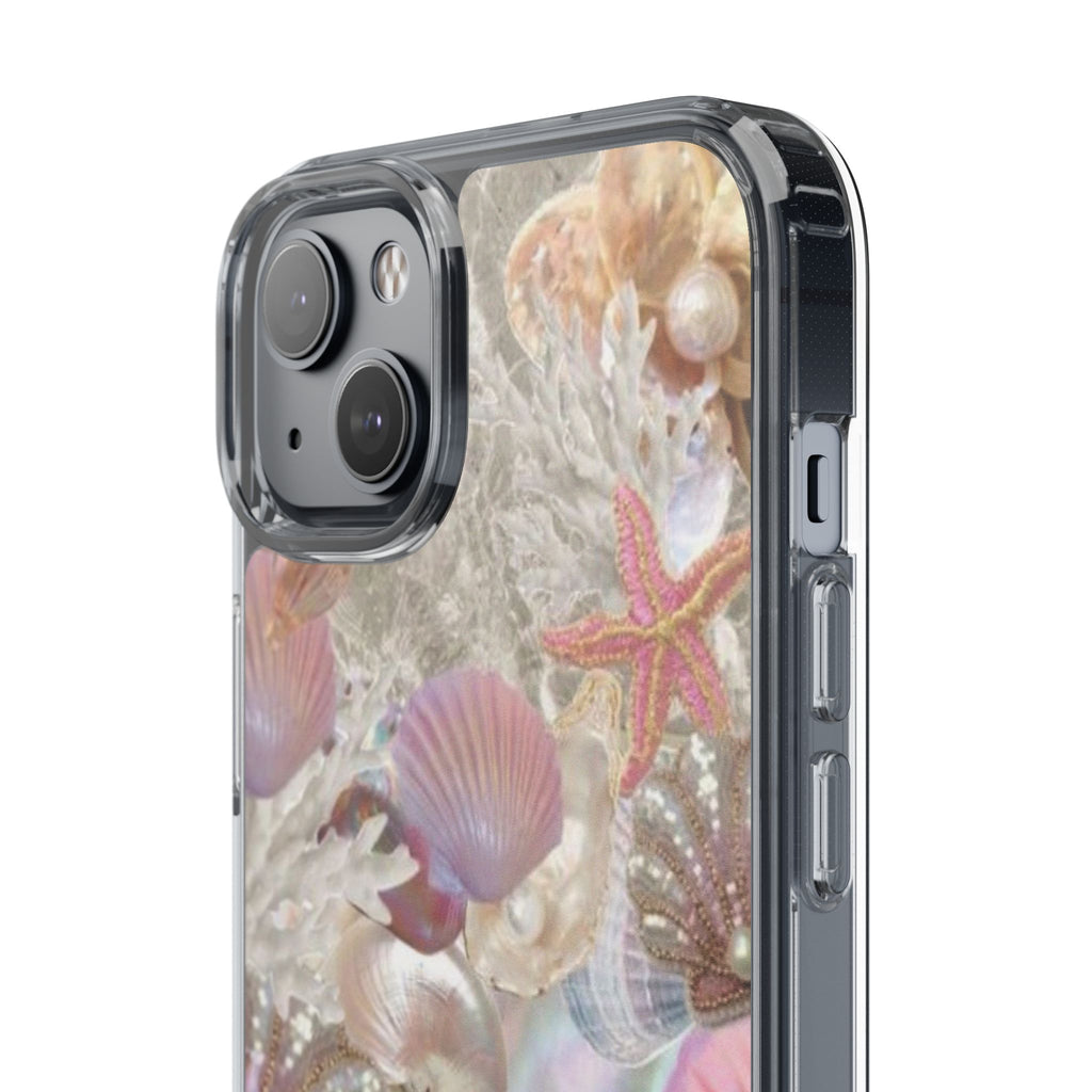 Seashell Gem Clear Phone Case — Iridescent Mermaid Beach Design