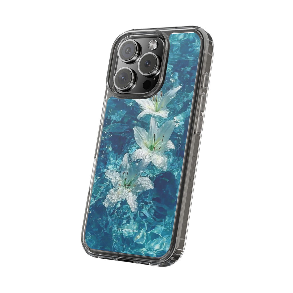 Clear Phone Case — Blue Water Lily Floral Design