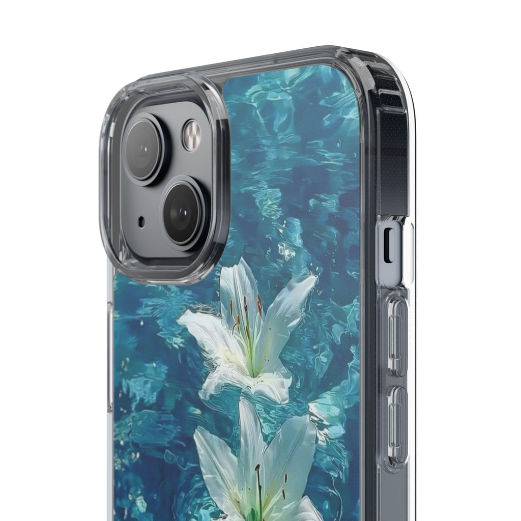 Clear Phone Case — Blue Water Lily Floral Design