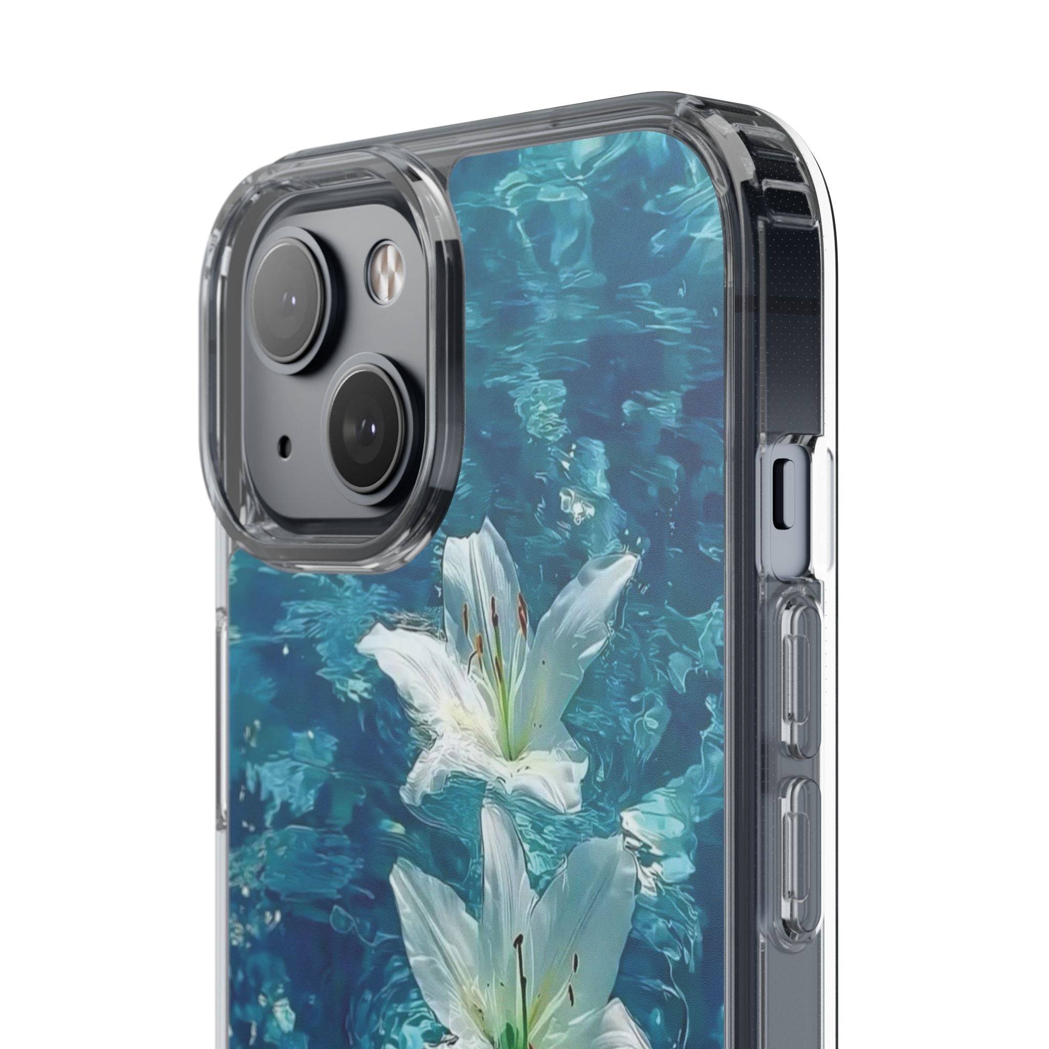 Clear Phone Case — Blue Water Lily Floral Design