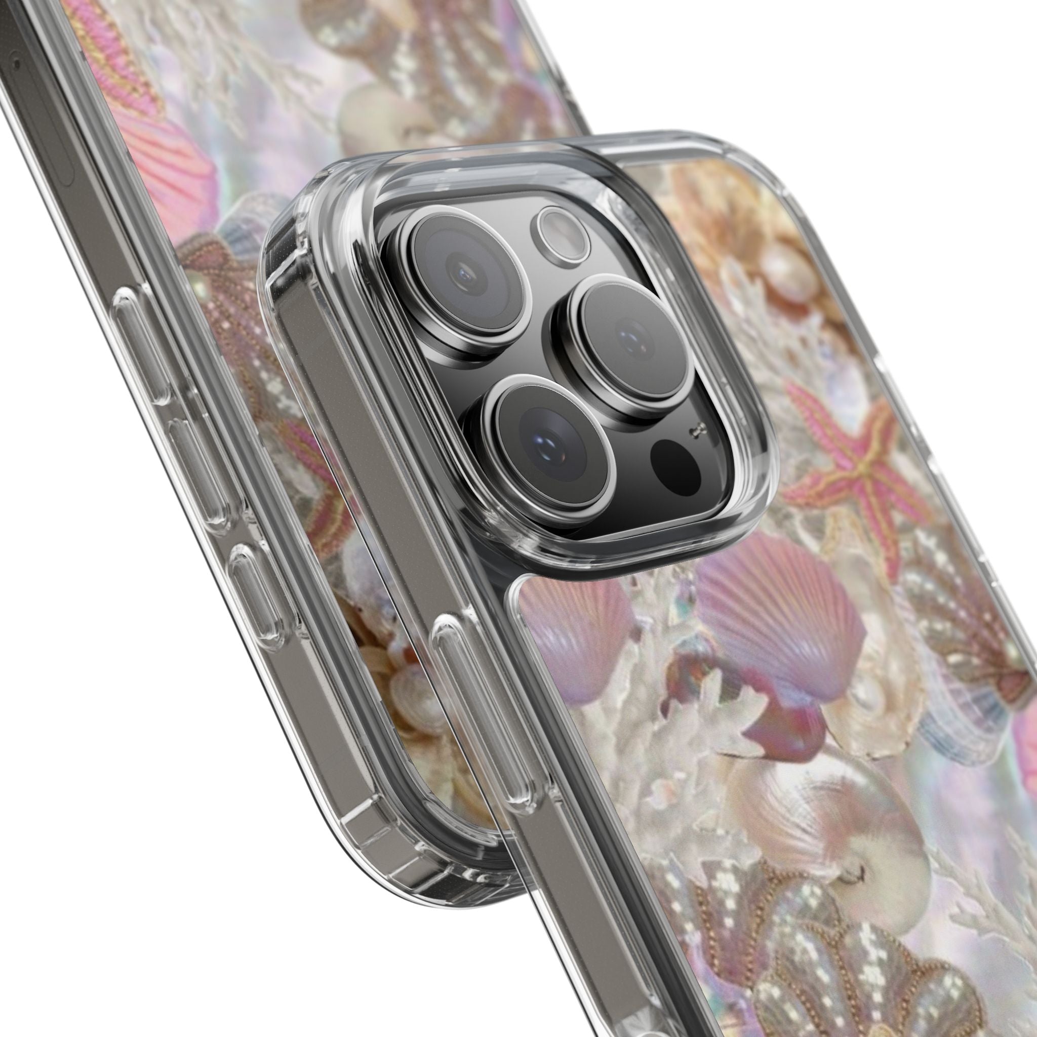 Seashell Gem Clear Phone Case — Iridescent Mermaid Beach Design