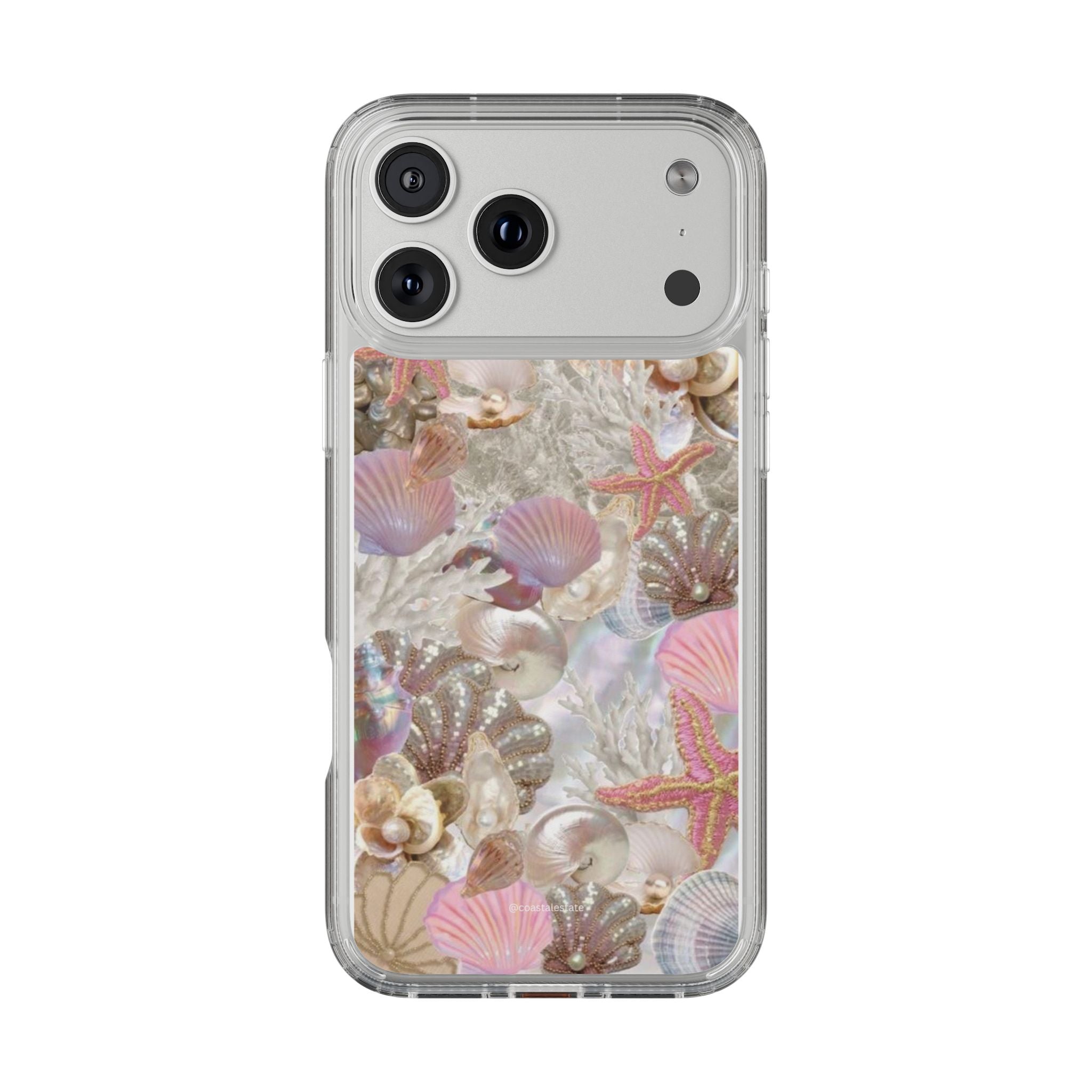 Seashell Gem Clear Phone Case — Iridescent Mermaid Beach Design