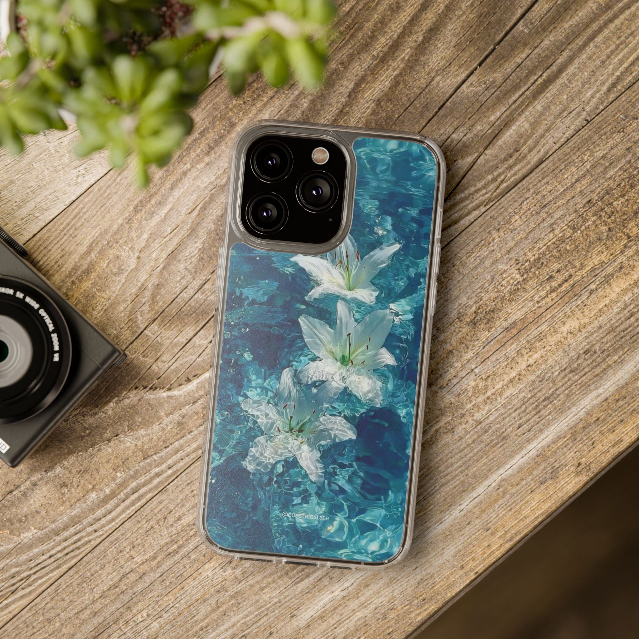 Clear Phone Case — Blue Water Lily Floral Design