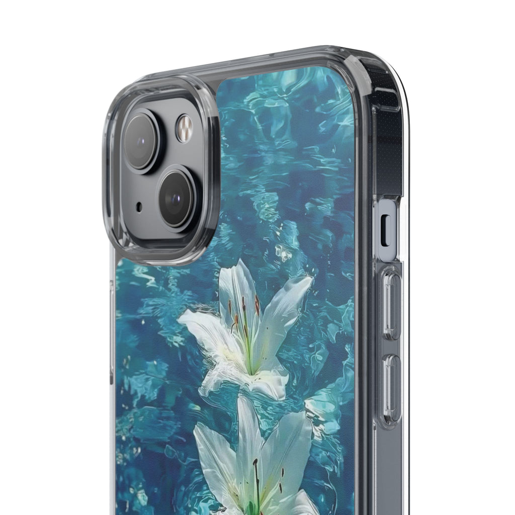 Clear Phone Case — Blue Water Lily Floral Design