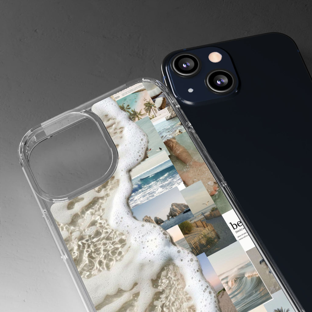 Clear Phone Case — Coastal Collage Beach Foam Design