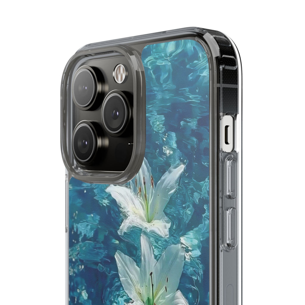 Clear Phone Case — Blue Water Lily Floral Design