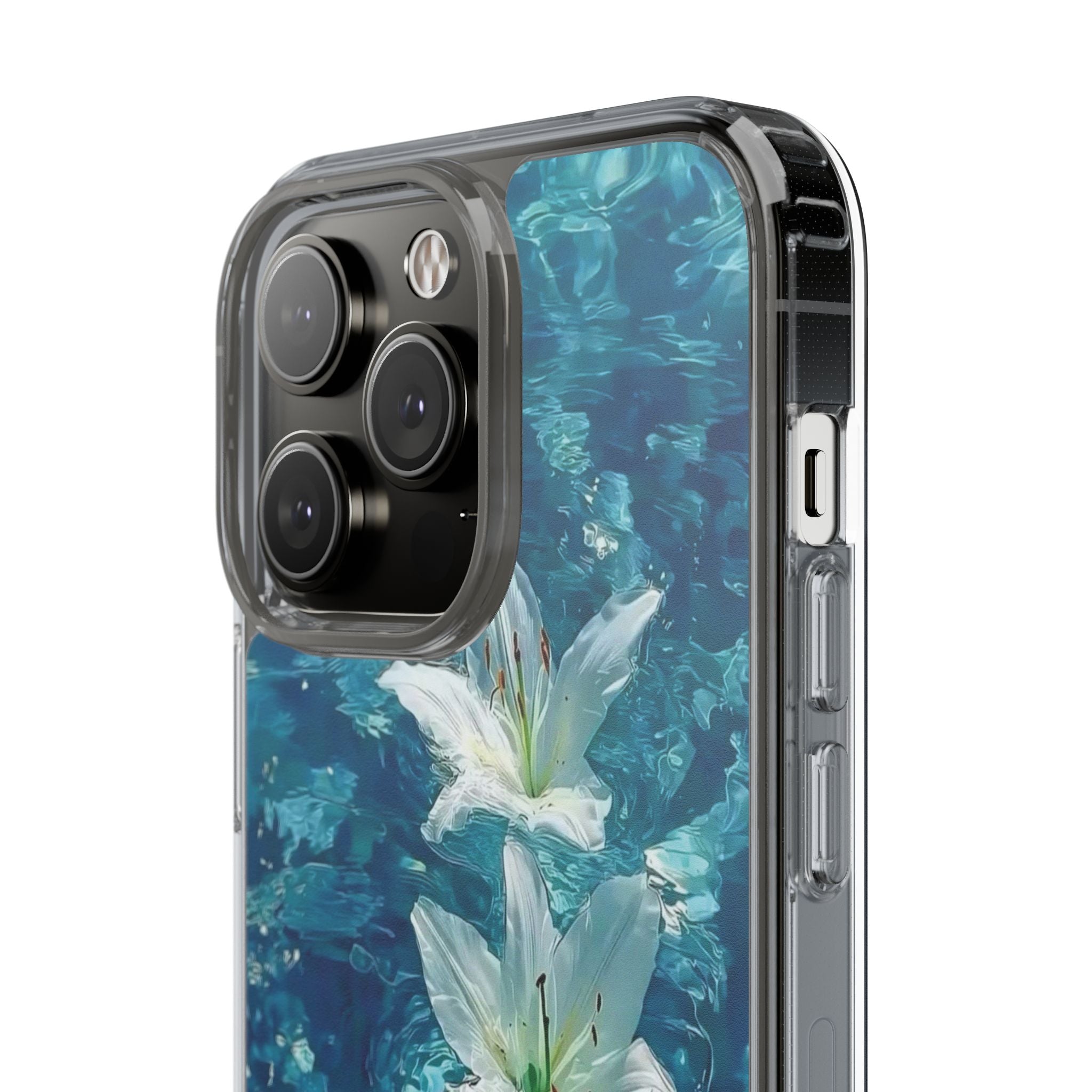 Clear Phone Case — Blue Water Lily Floral Design