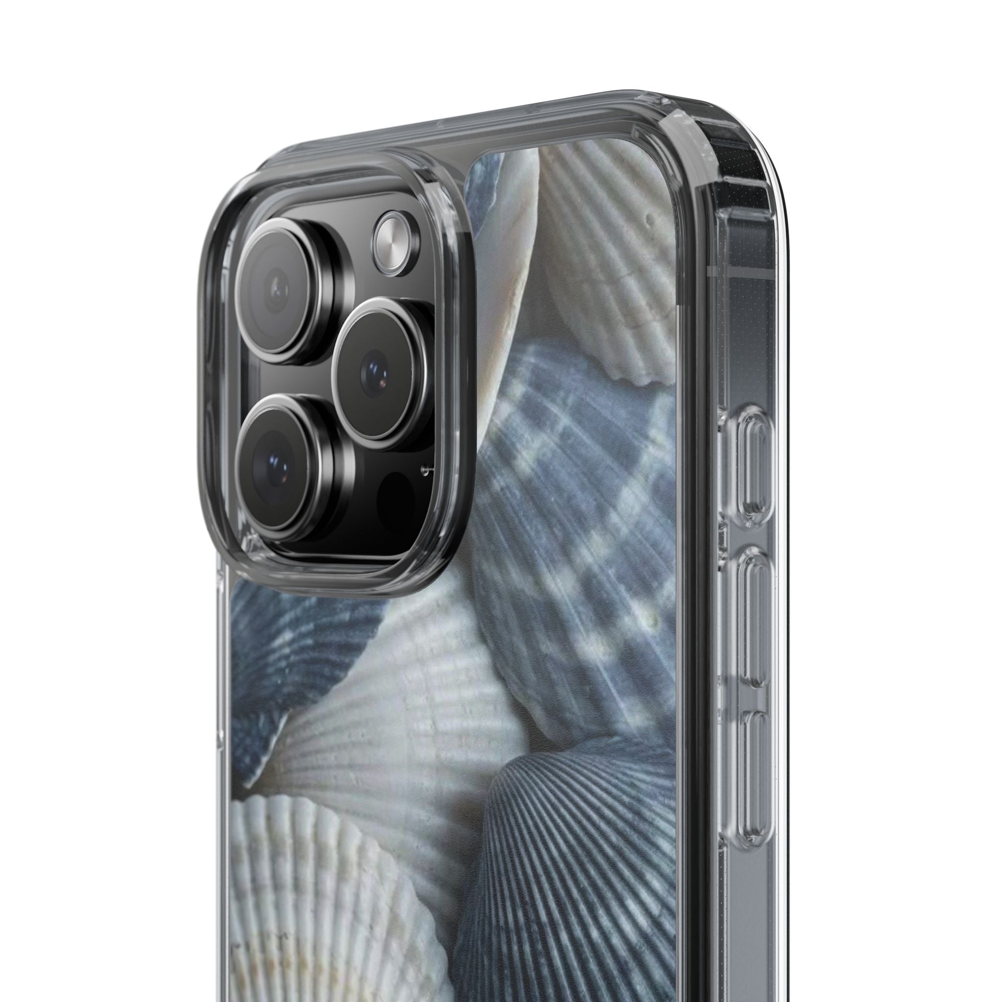 Seashell Pattern Clear Phone Case — Coastal Blue Shells iPhone Case
