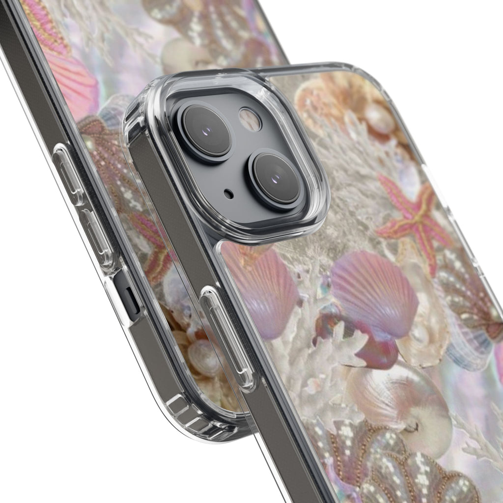 Seashell Gem Clear Phone Case — Iridescent Mermaid Beach Design