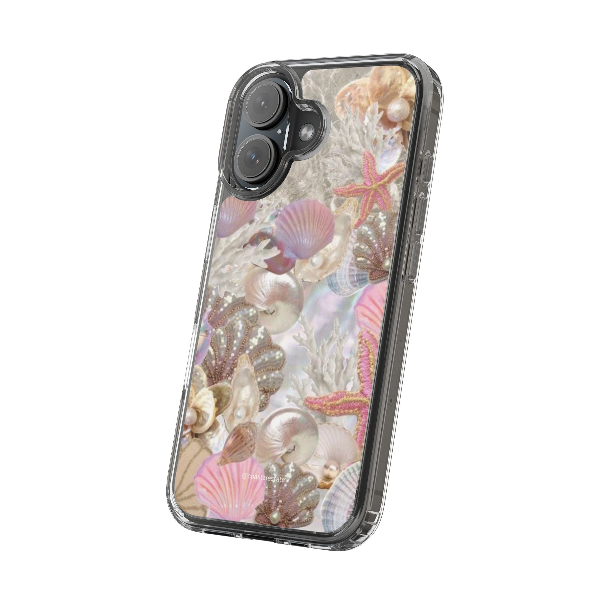 Seashell Gem Clear Phone Case — Iridescent Mermaid Beach Design