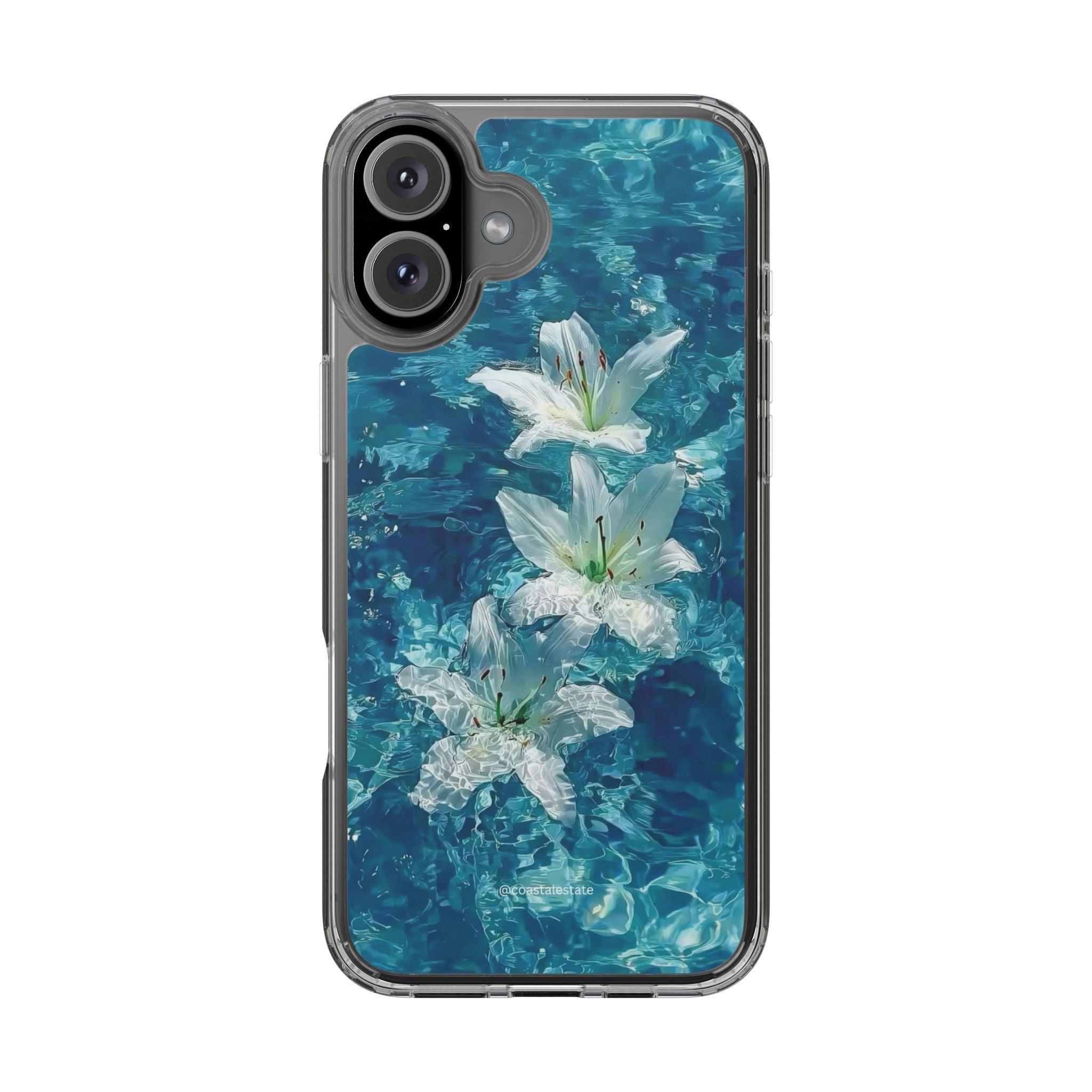 Clear Phone Case — Blue Water Lily Floral Design
