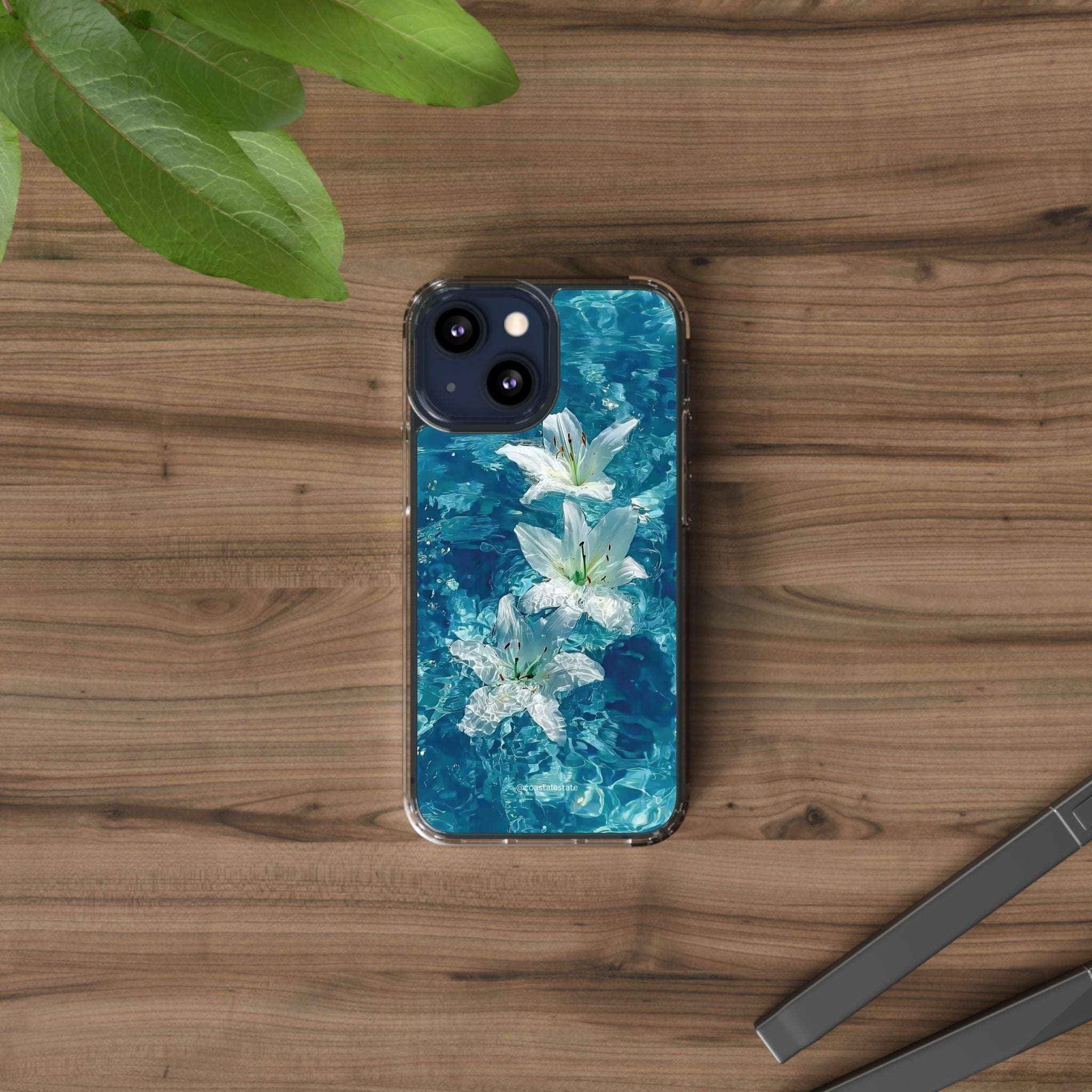 Clear Phone Case — Blue Water Lily Floral Design