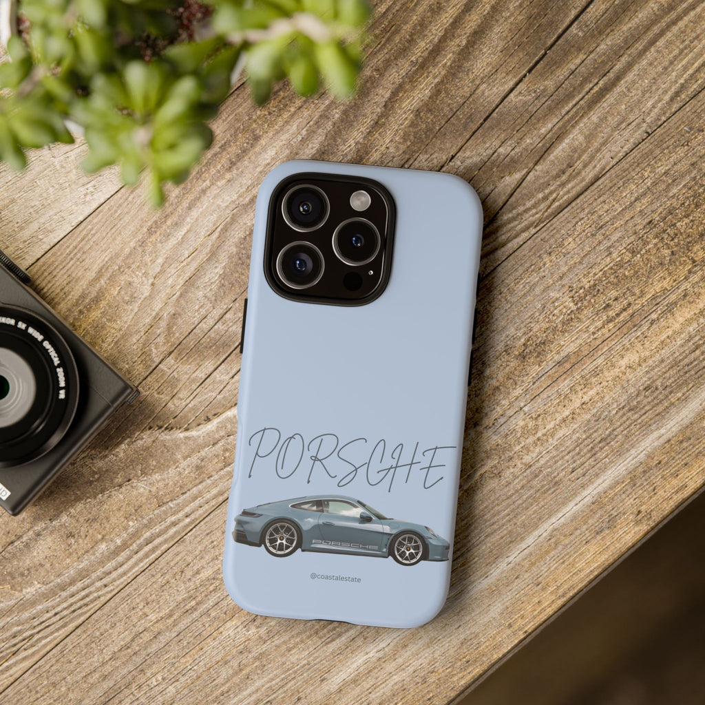 Porsche Sports Car Tough Phone Case — Light Blue Illustrated Porsche Design