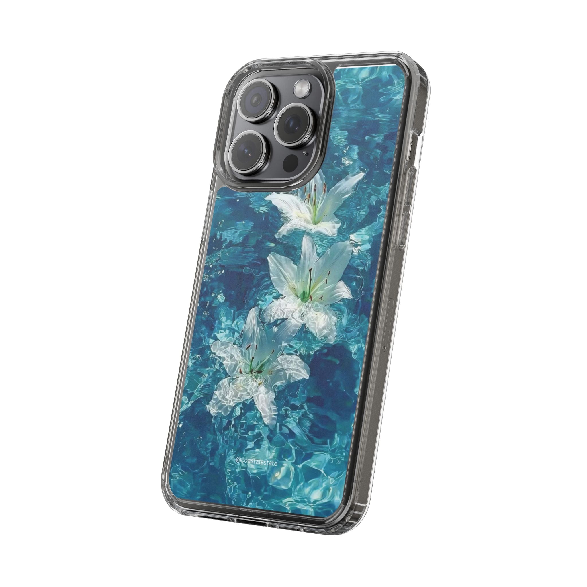 Clear Phone Case — Blue Water Lily Floral Design