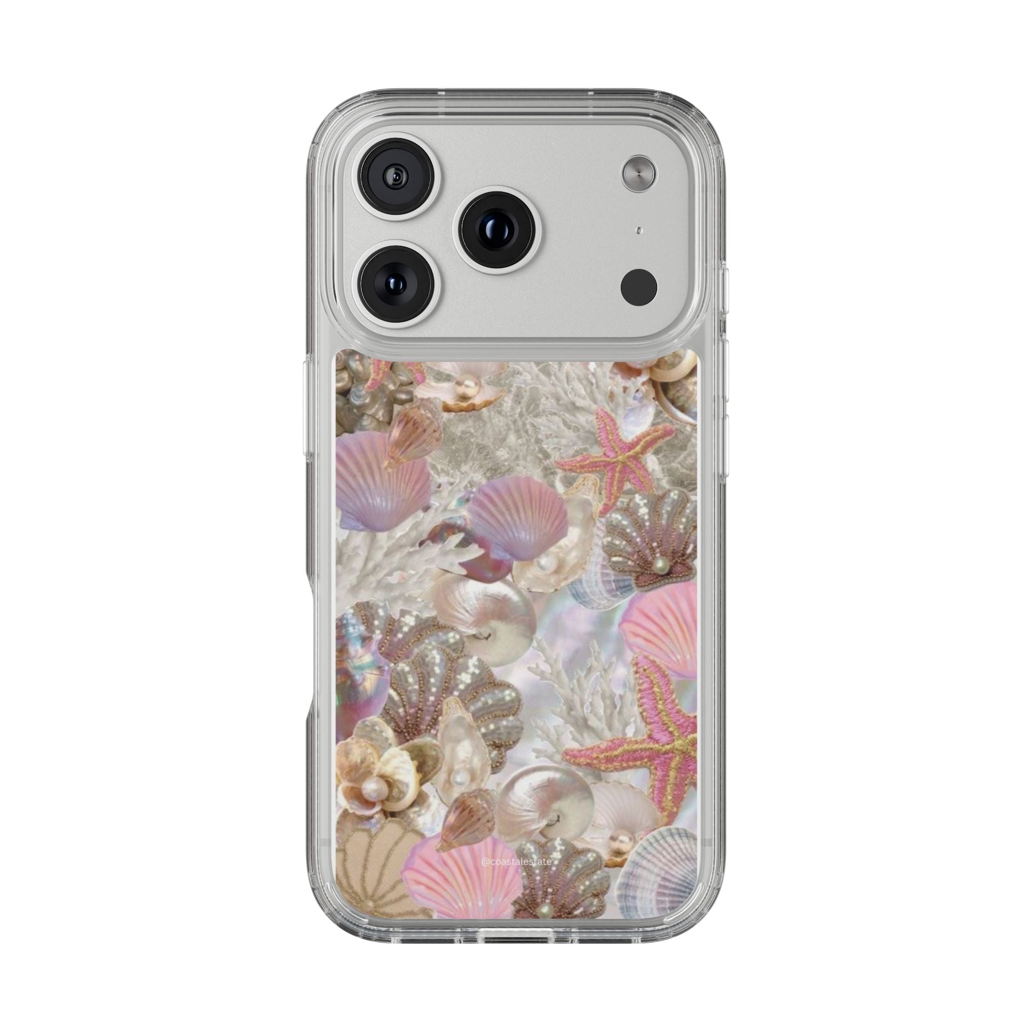 Seashell Gem Clear Phone Case — Iridescent Mermaid Beach Design