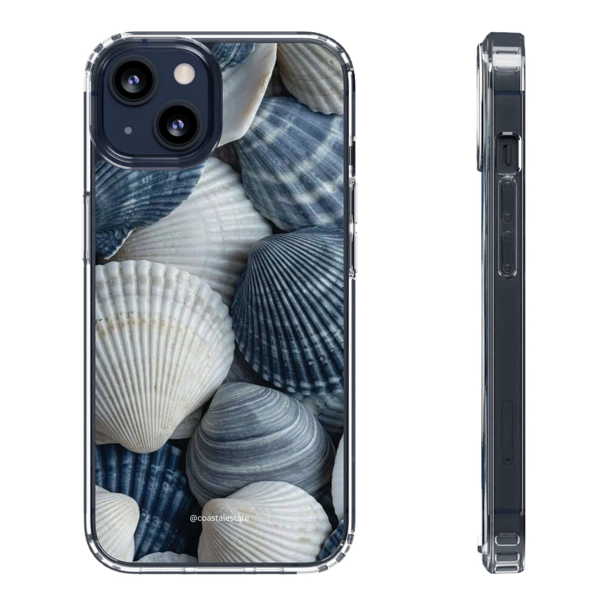 Seashell Pattern Clear Phone Case — Coastal Blue Shells iPhone Case