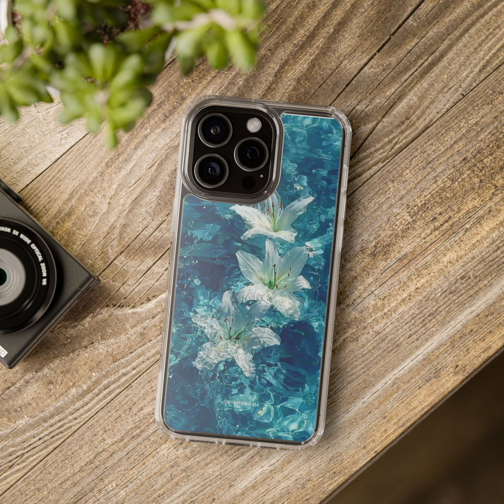 Clear Phone Case — Blue Water Lily Floral Design