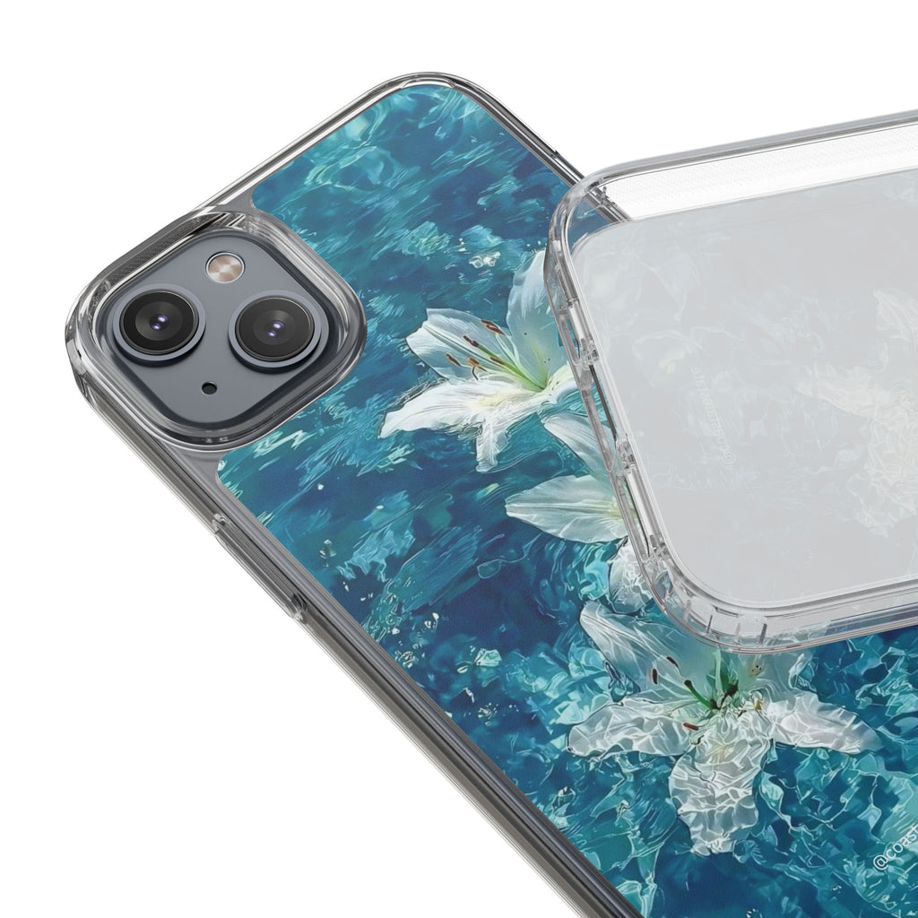 Clear Phone Case — Blue Water Lily Floral Design