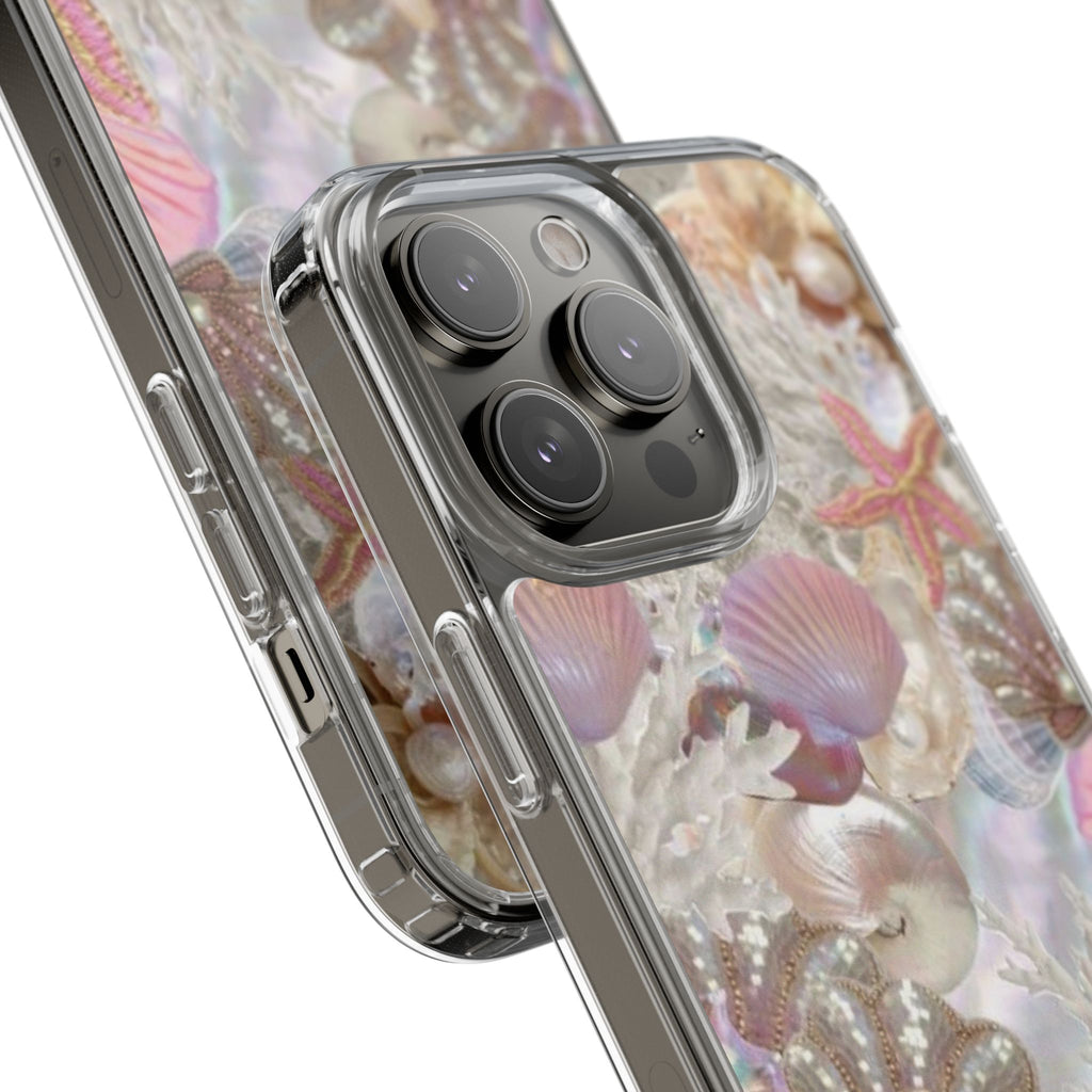 Seashell Gem Clear Phone Case — Iridescent Mermaid Beach Design
