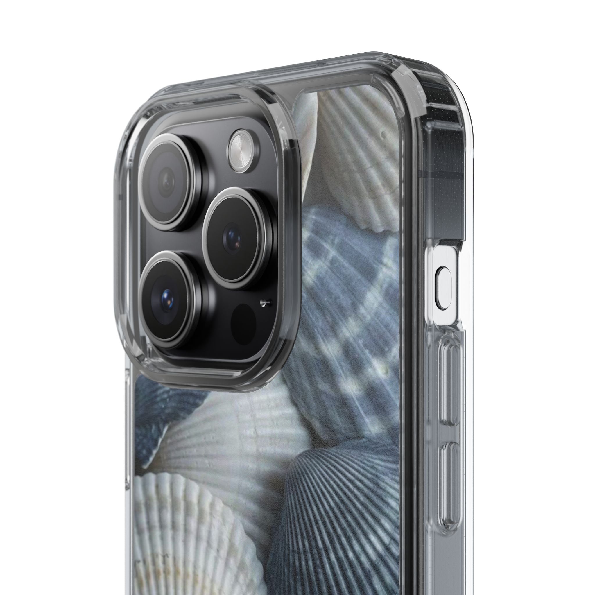Seashell Pattern Clear Phone Case — Coastal Blue Shells iPhone Case
