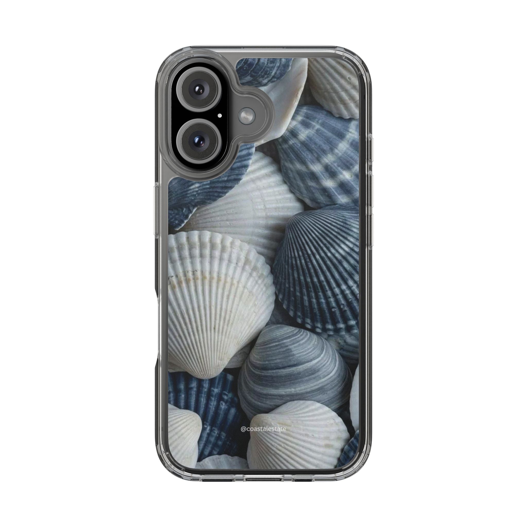 Seashell Pattern Clear Phone Case — Coastal Blue Shells iPhone Case