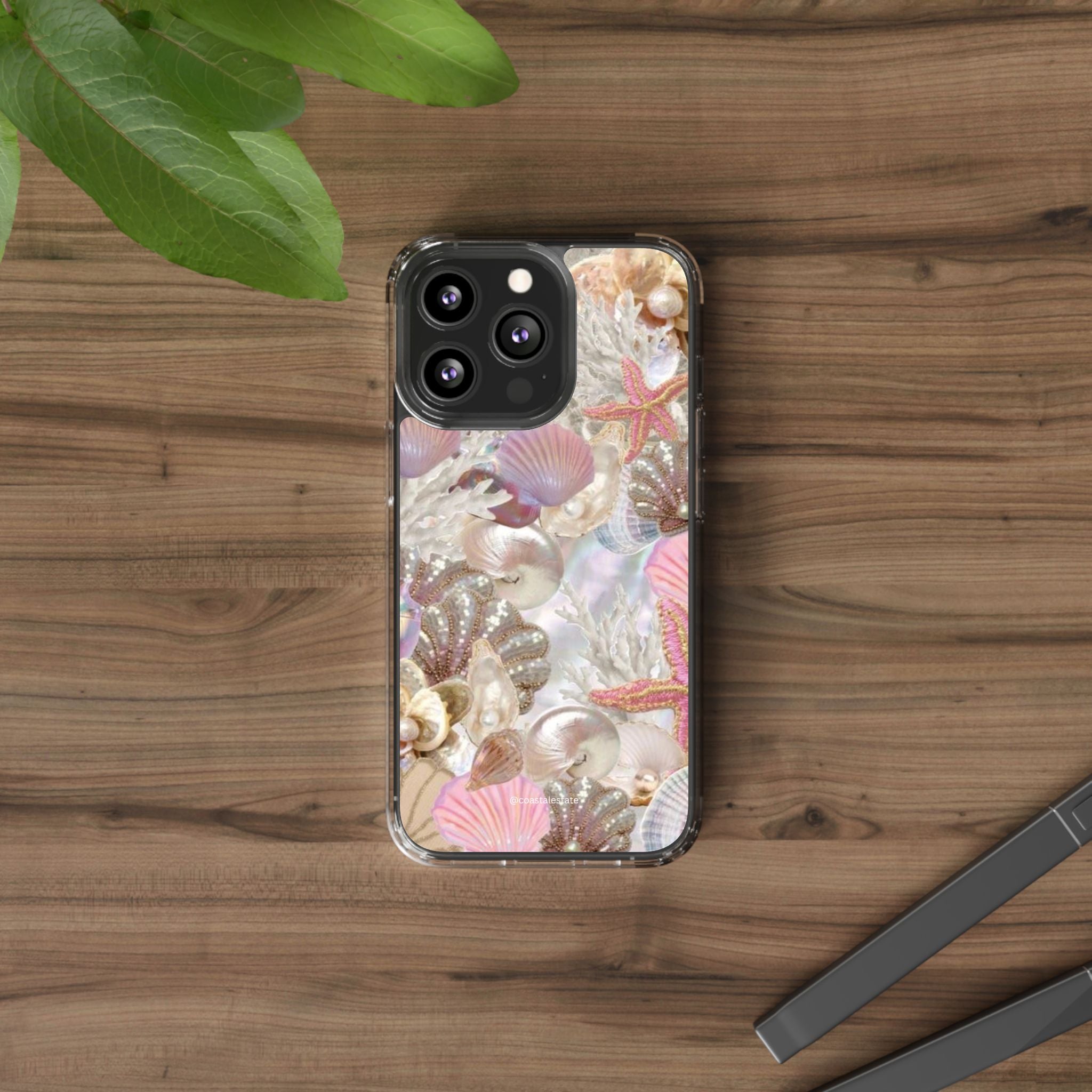 Seashell Gem Clear Phone Case — Iridescent Mermaid Beach Design
