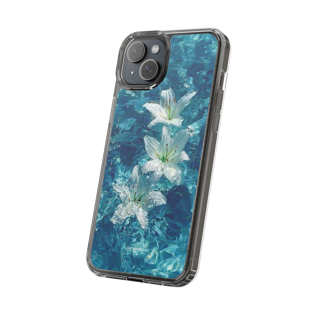 Clear Phone Case — Blue Water Lily Floral Design