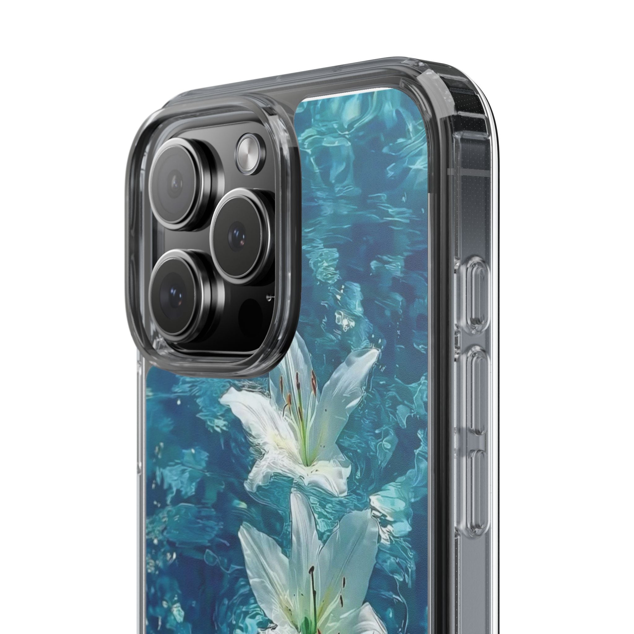 Clear Phone Case — Blue Water Lily Floral Design
