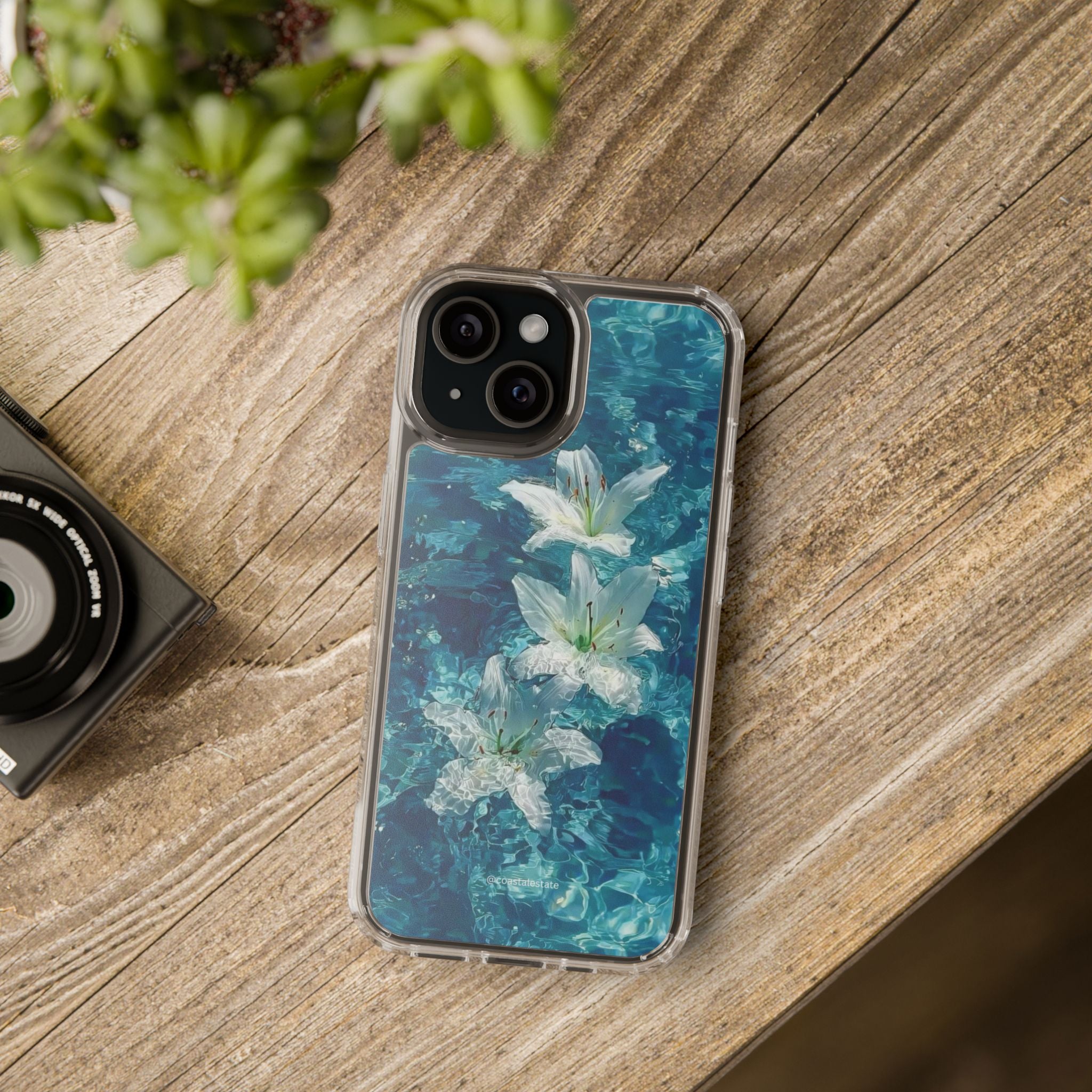 Clear Phone Case — Blue Water Lily Floral Design