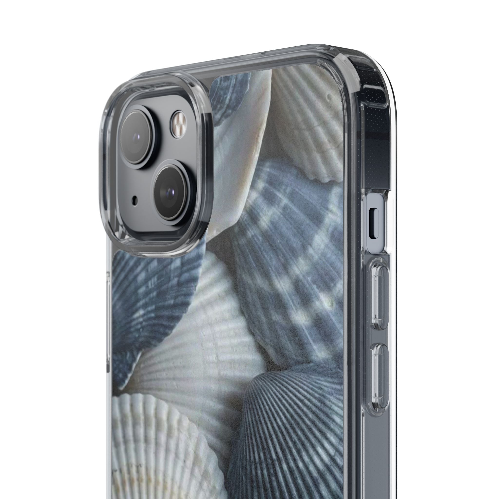 Seashell Pattern Clear Phone Case — Coastal Blue Shells iPhone Case
