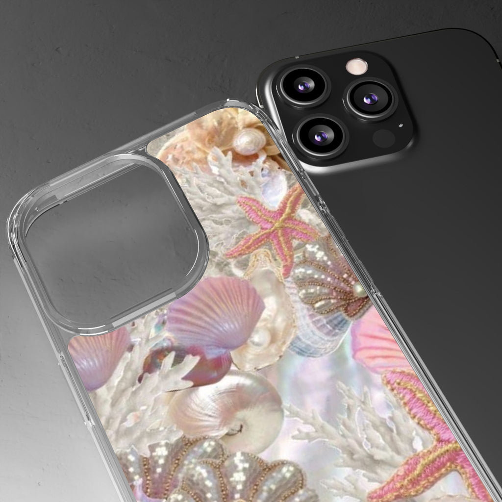 Seashell Gem Clear Phone Case — Iridescent Mermaid Beach Design
