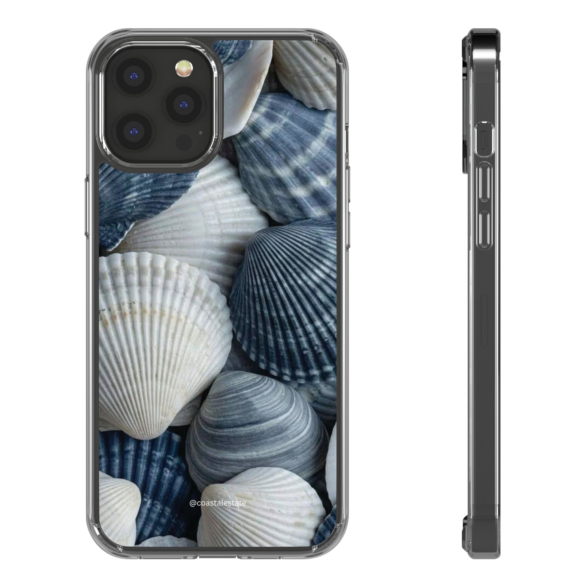 Seashell Pattern Clear Phone Case — Coastal Blue Shells iPhone Case