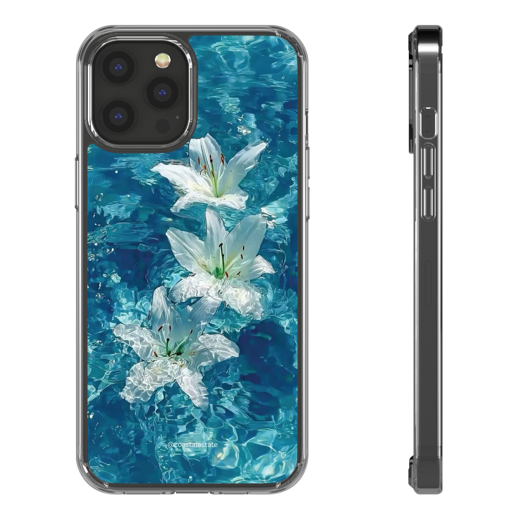 Clear Phone Case — Blue Water Lily Floral Design