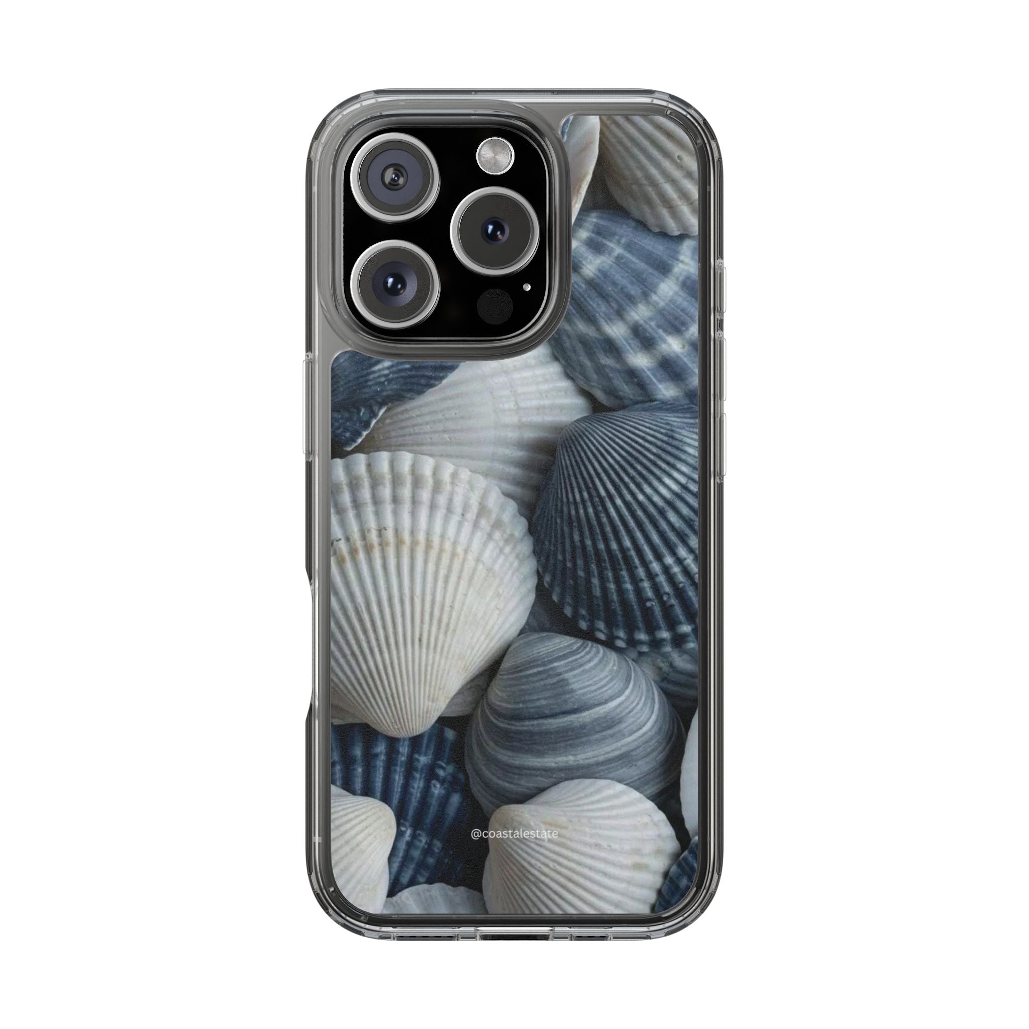 Seashell Pattern Clear Phone Case — Coastal Blue Shells iPhone Case