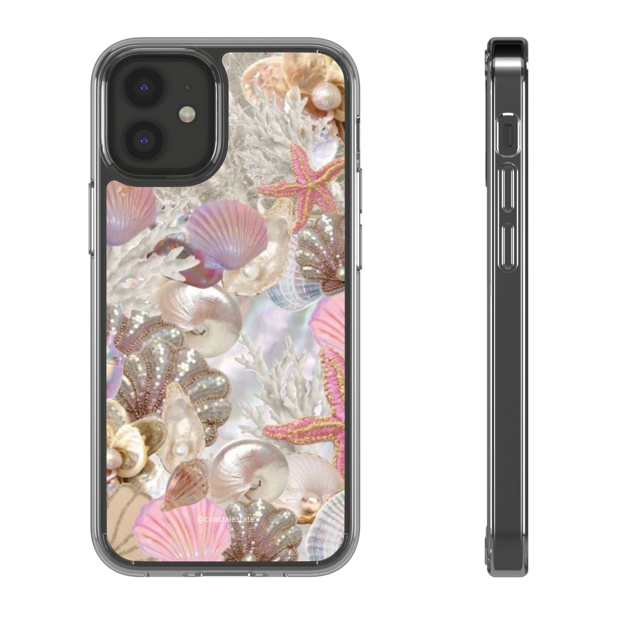 Seashell Gem Clear Phone Case — Iridescent Mermaid Beach Design