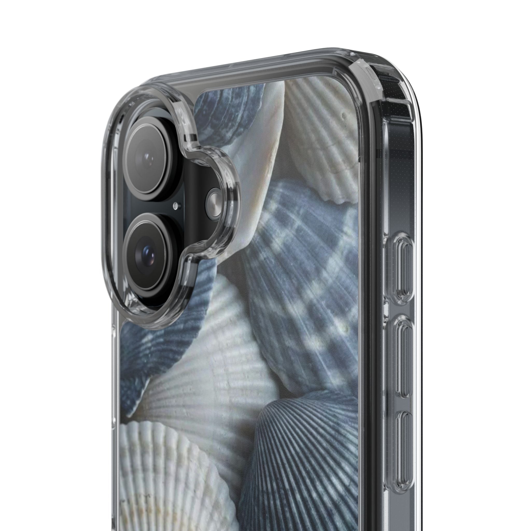 Seashell Pattern Clear Phone Case — Coastal Blue Shells iPhone Case