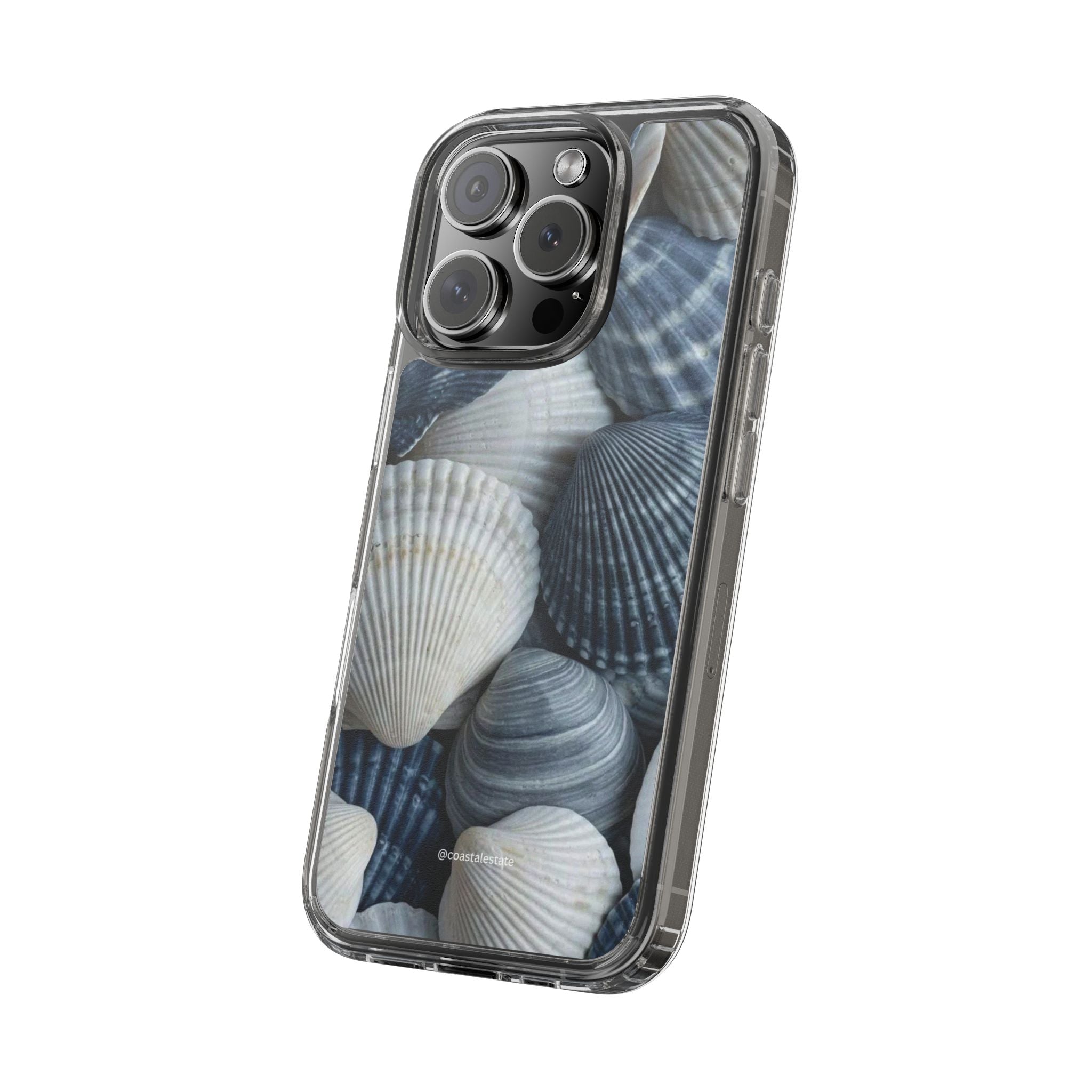 Seashell Pattern Clear Phone Case — Coastal Blue Shells iPhone Case