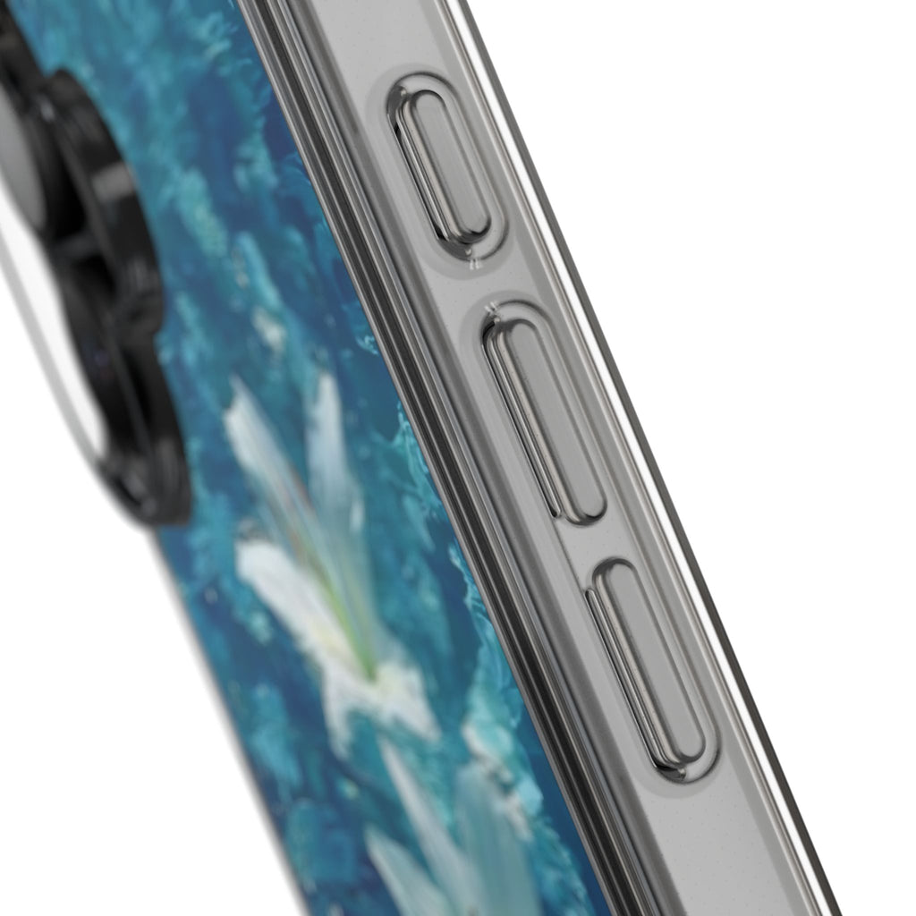 Clear Phone Case — Blue Water Lily Floral Design