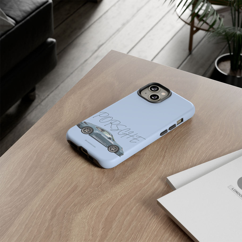Porsche Sports Car Tough Phone Case — Light Blue Illustrated Porsche Design