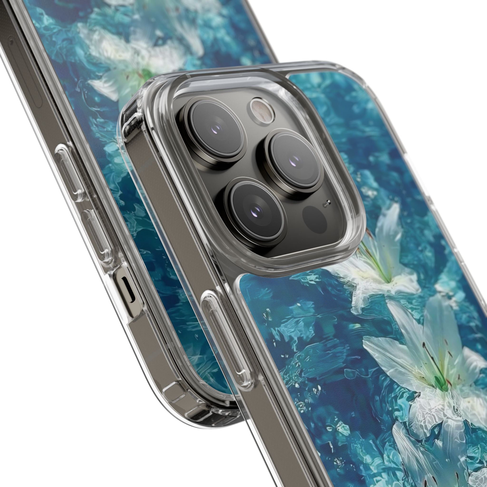 Clear Phone Case — Blue Water Lily Floral Design
