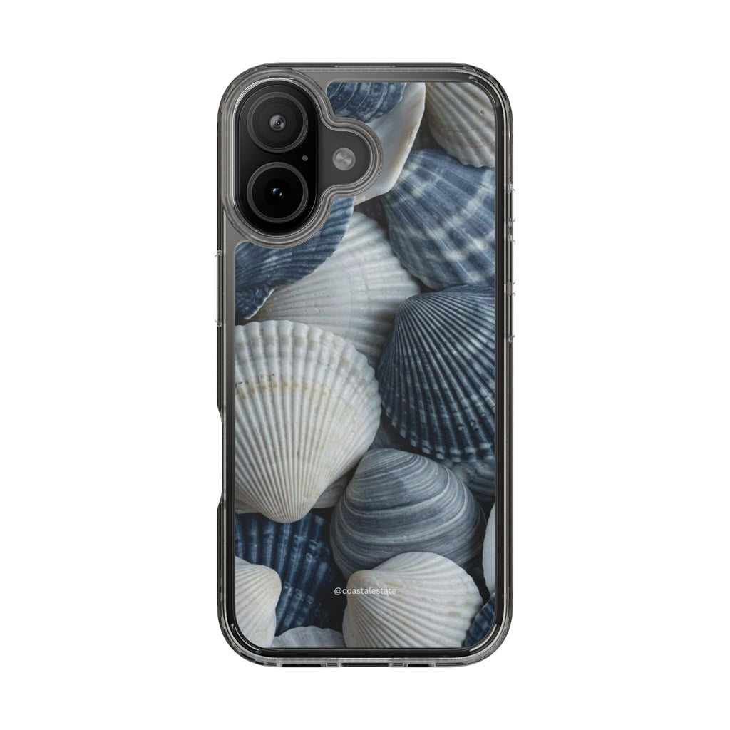 Seashell Pattern Clear Phone Case — Coastal Blue Shells iPhone Case
