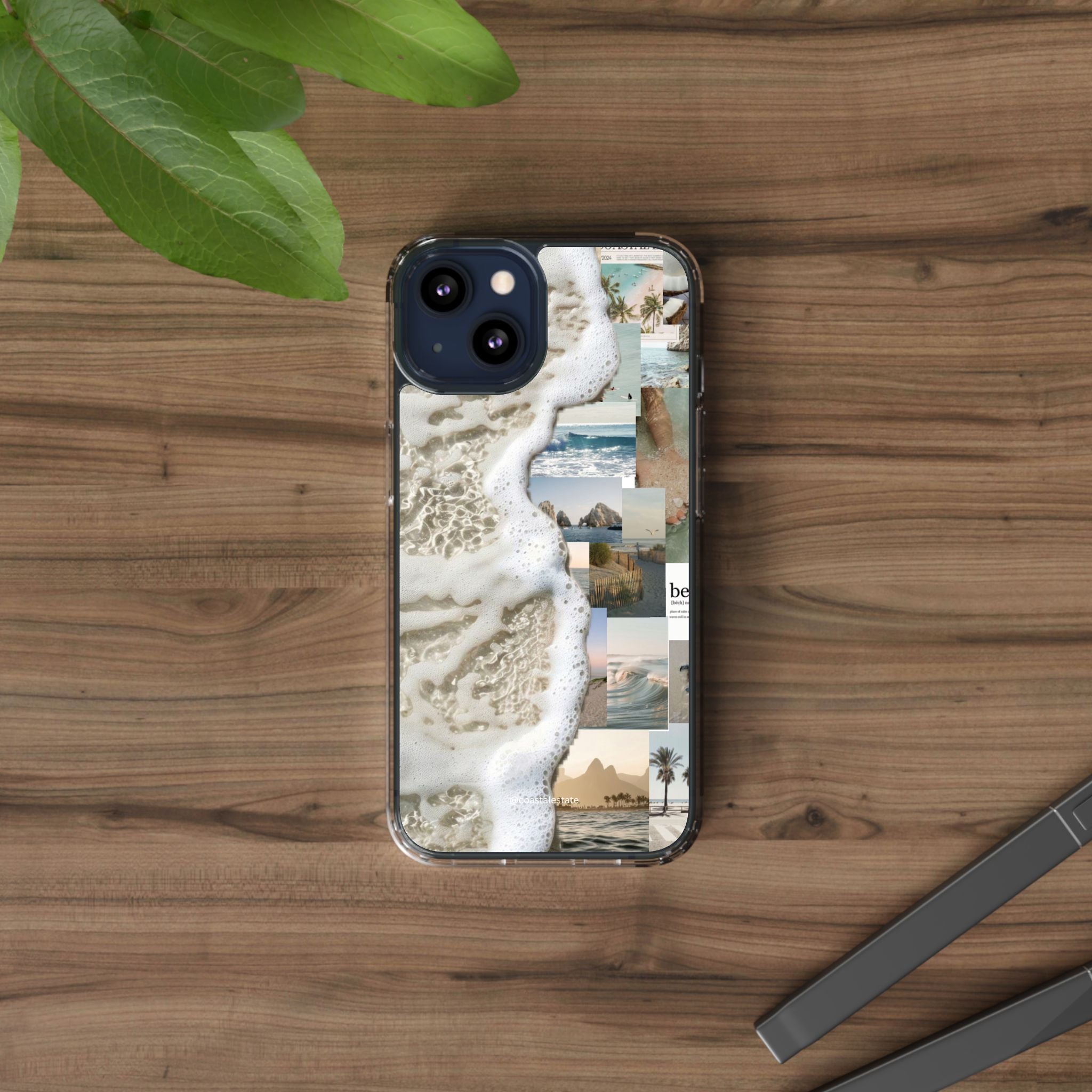 Clear Phone Case — Coastal Collage Beach Foam Design