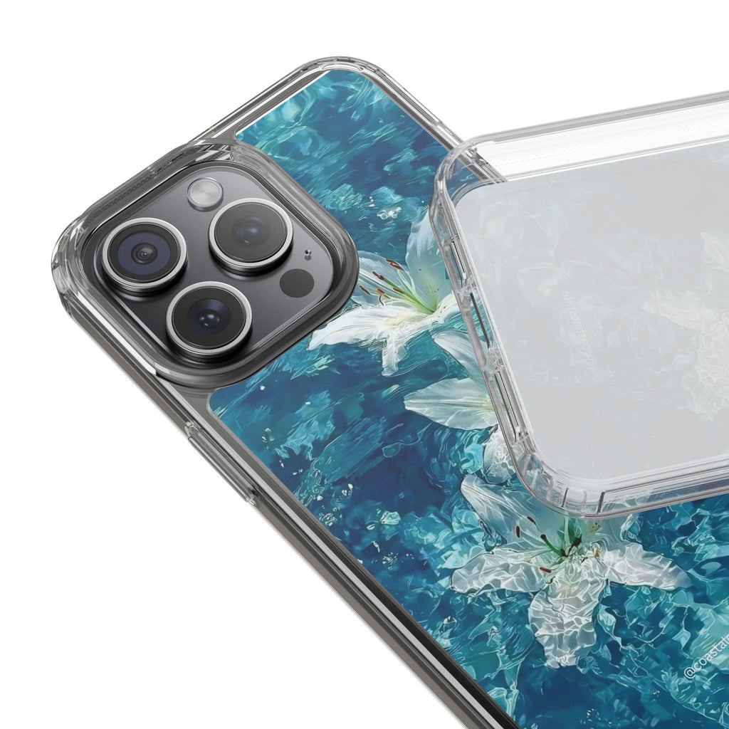 Clear Phone Case — Blue Water Lily Floral Design